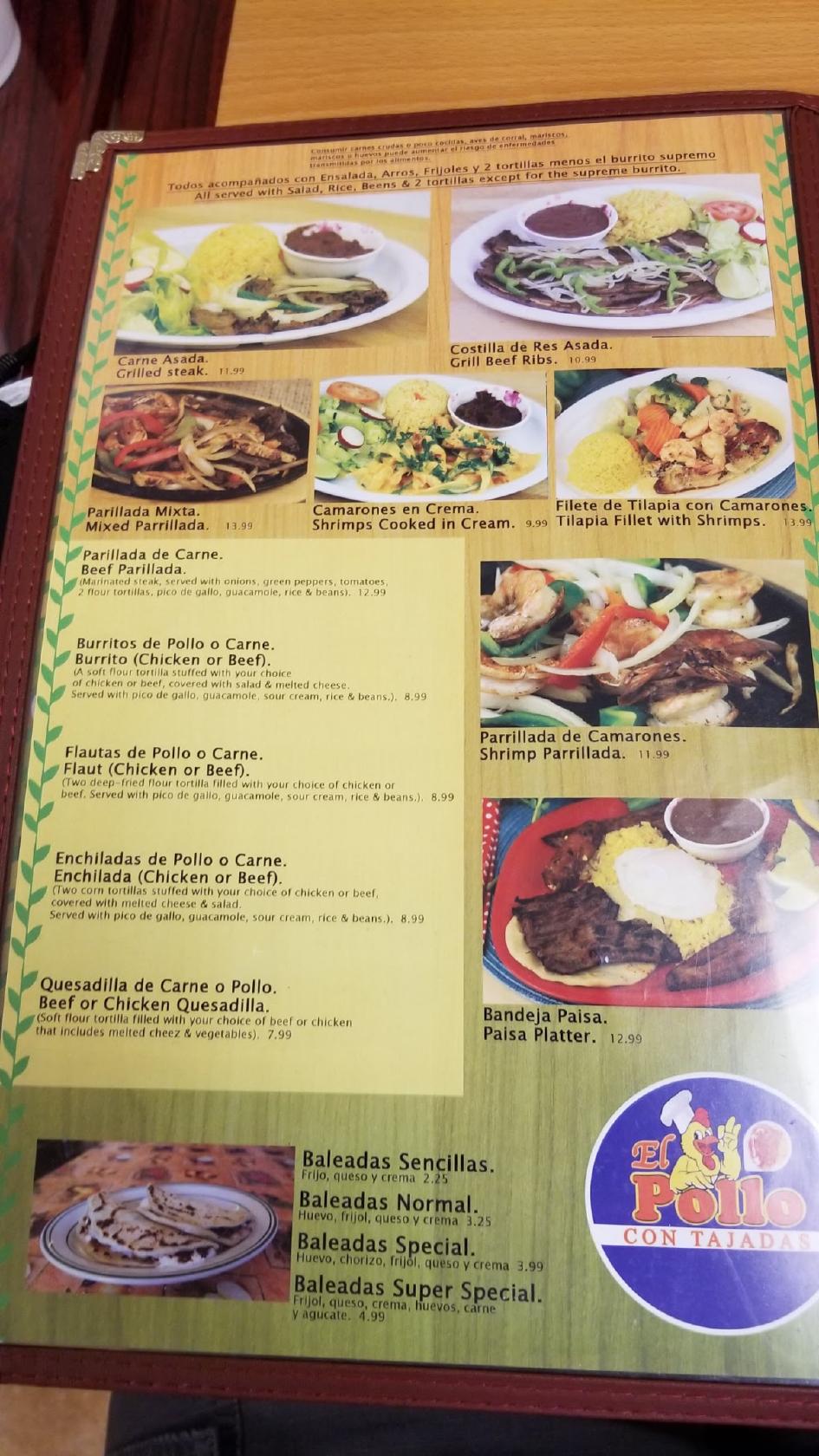 Menu at El Pollo Con Tajadas restaurant, Houston