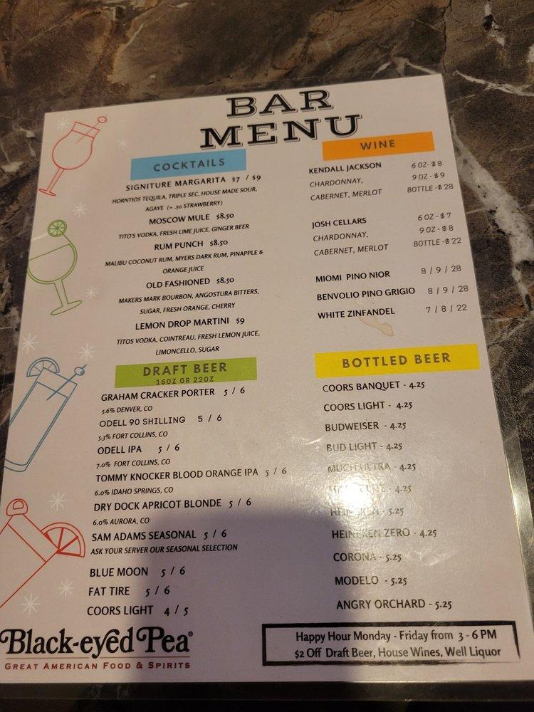 Menu at Blackeyed Pea restaurant, Parker