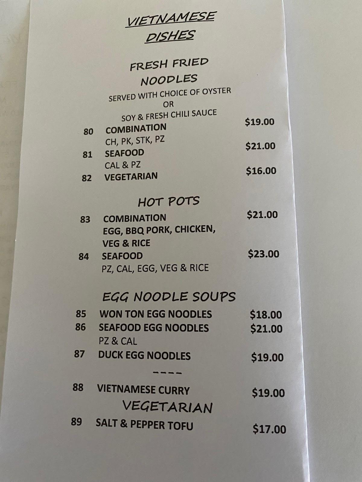 Menu at Oanh Kitchen Restaurant, Angaston