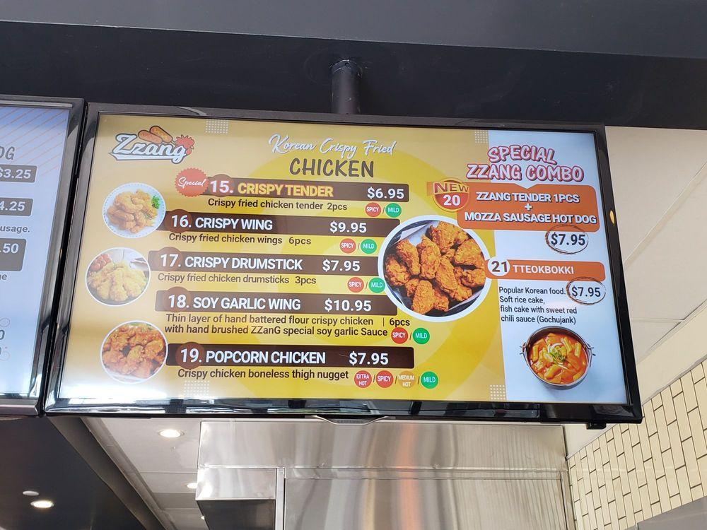 Menu at Zzang Hot Dog & Chicken restaurant, Oceanside