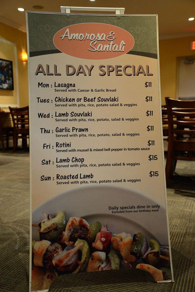Menu at Amorosa Pasta House restaurant, Burnaby