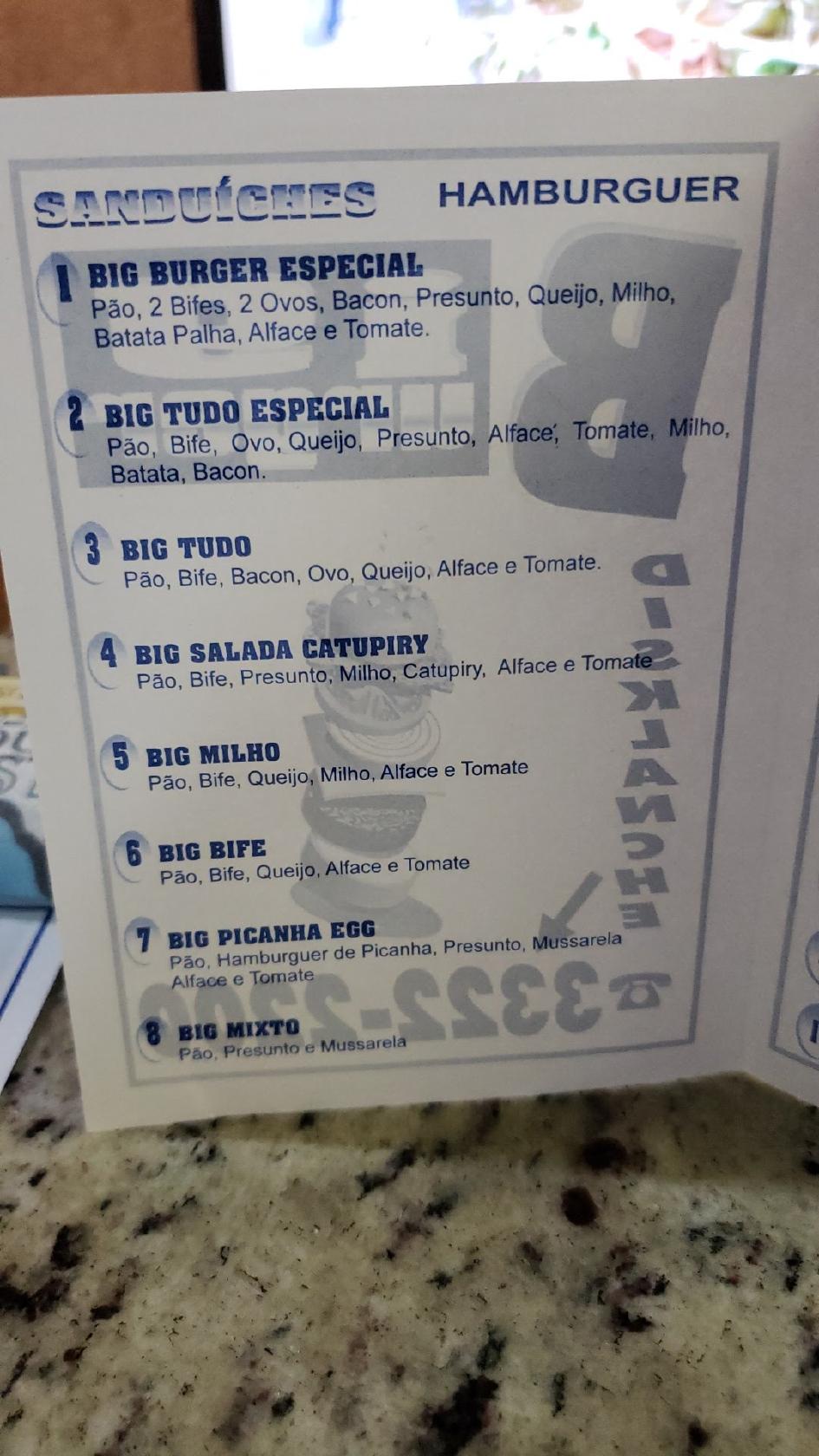 Big Burger Lanches cardápio