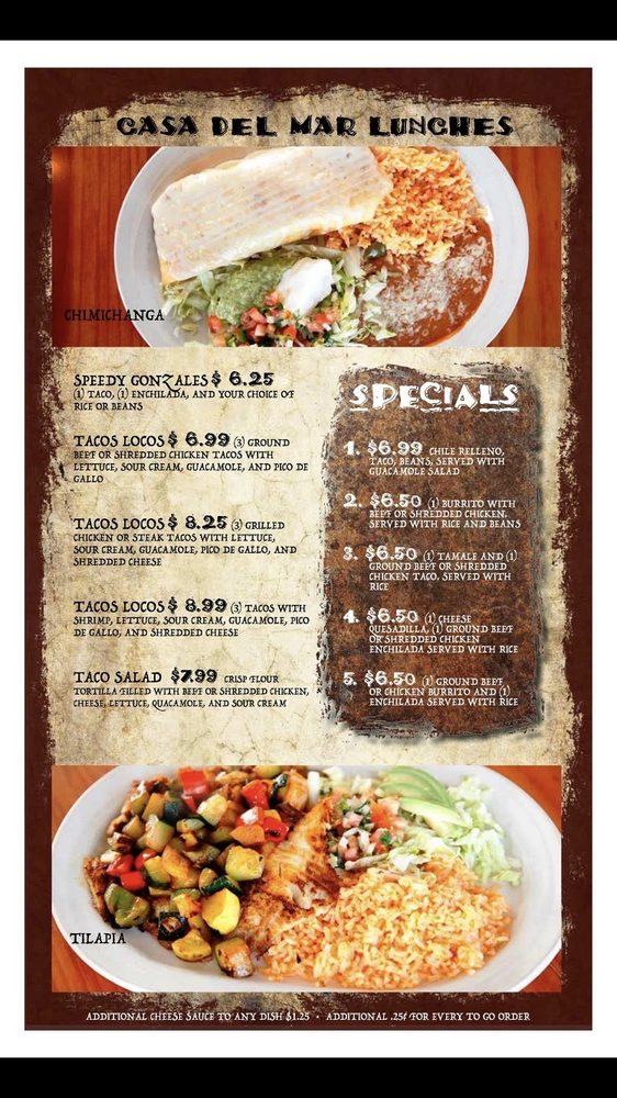 Menu at Casa Del Mar restaurant, Urbana