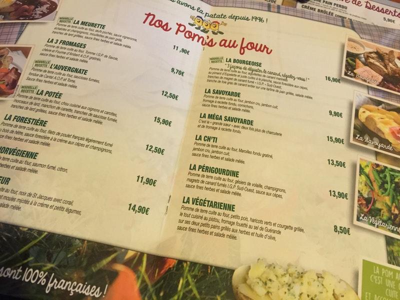 Menu au LA PATATERIE restaurant, Vandœuvre-lès-Nancy, Zone du Reveilleux