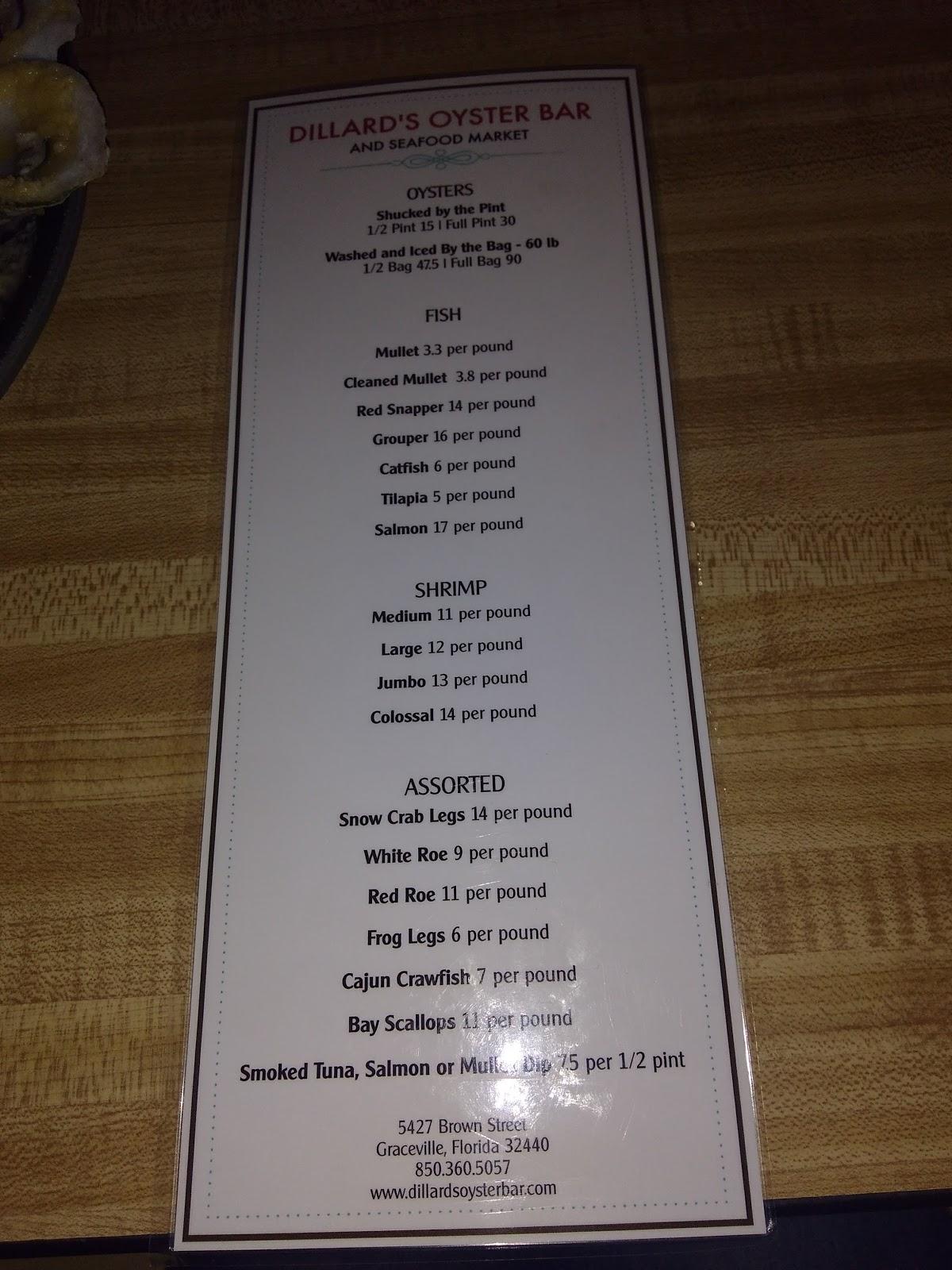 Menu at Oyster Bar Of Graceville, Graceville