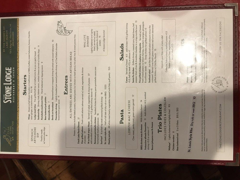 Menu at The Stone Lodge pizzeria, Port Sanilac