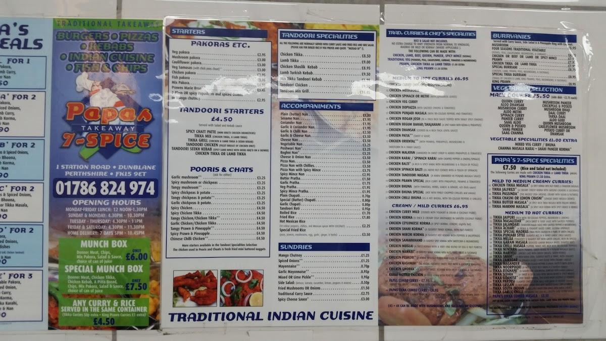 Menu at Chip Inn restaurant, Dunblane