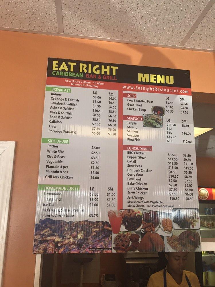 Menu at Eat Right Caribbean Restaurant, Lithonia