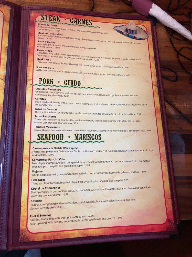 Menu at El Soñador Mexican Restaurant, Gatlinburg, 458 Parkway