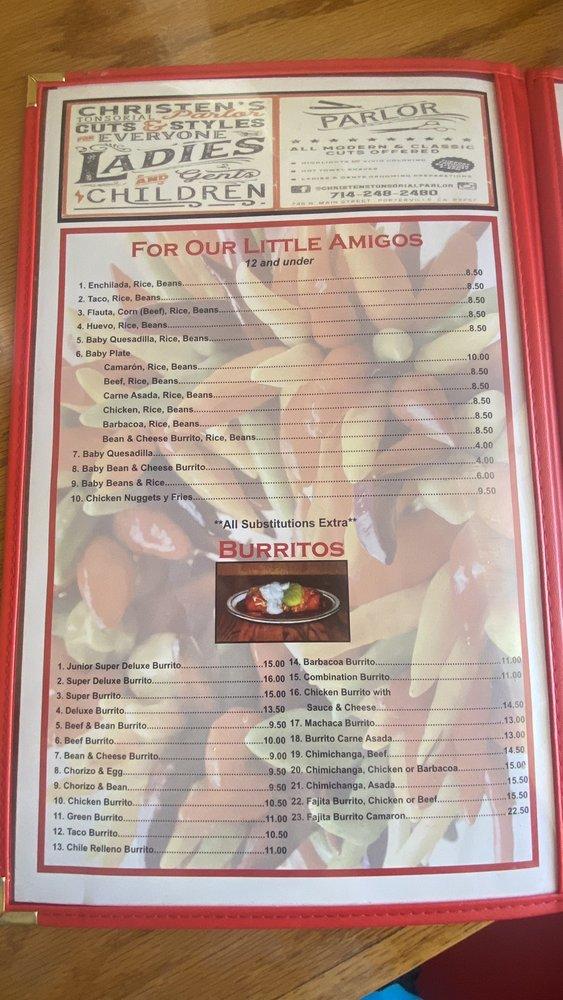 Menu at El Tapatio Restaurant, Porterville, 134 E Orange Ave