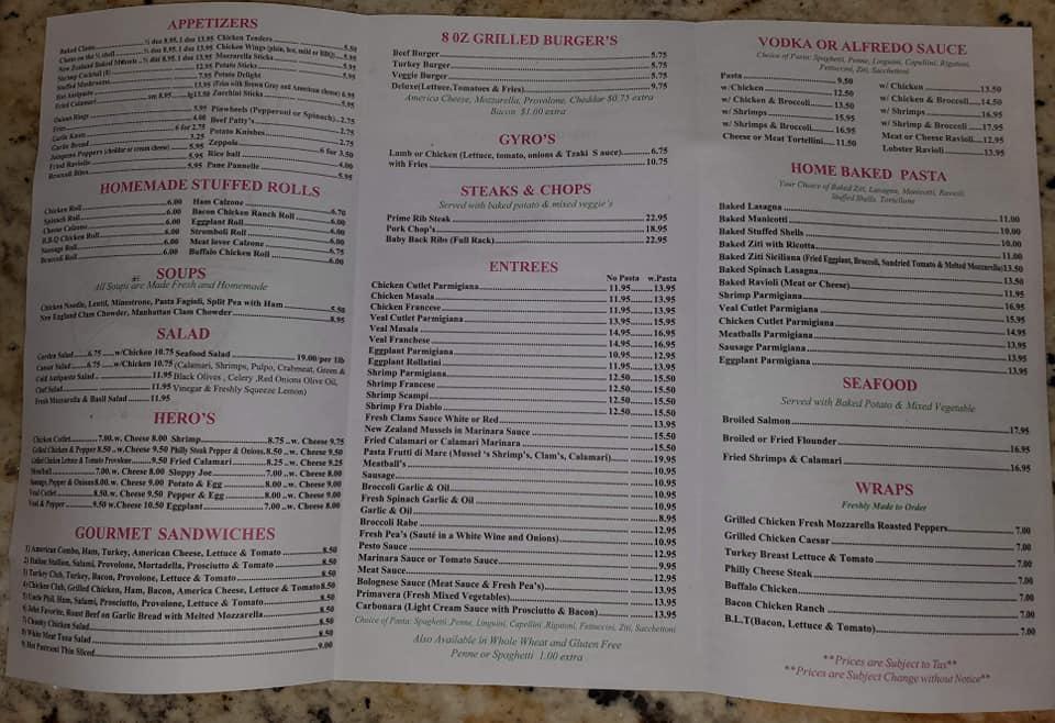 Menu at Fontana pizzeria, New York City