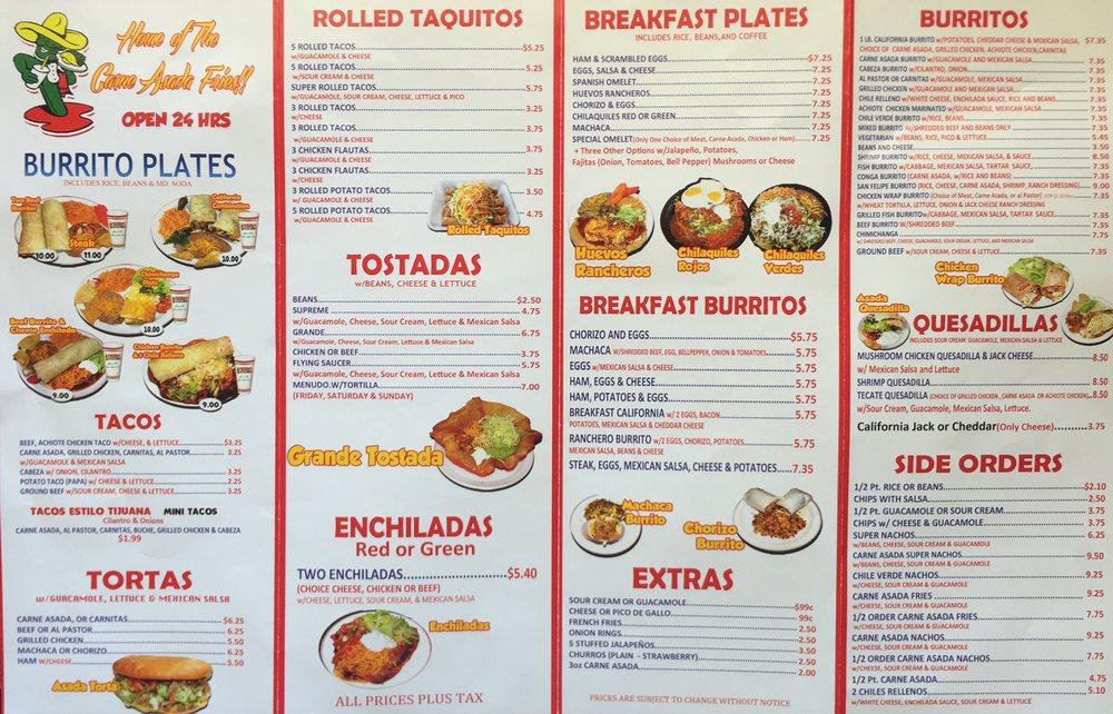 Menu At Casta eda s Mexican Food Restaurant Joshua Tree