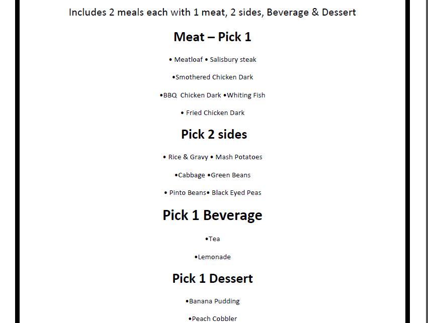 Menu at Chicken Box Cafe, Charlotte, W Sugar Creek Rd