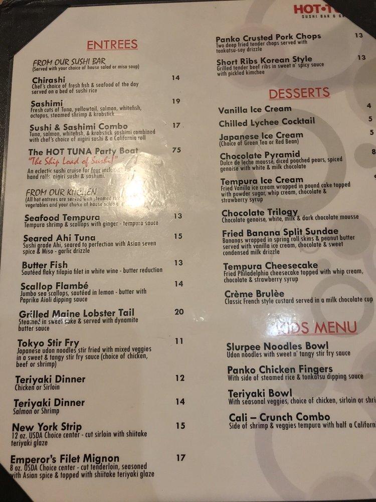 Menu at Hot Tuna Sushi Bar and Grille, Oldsmar