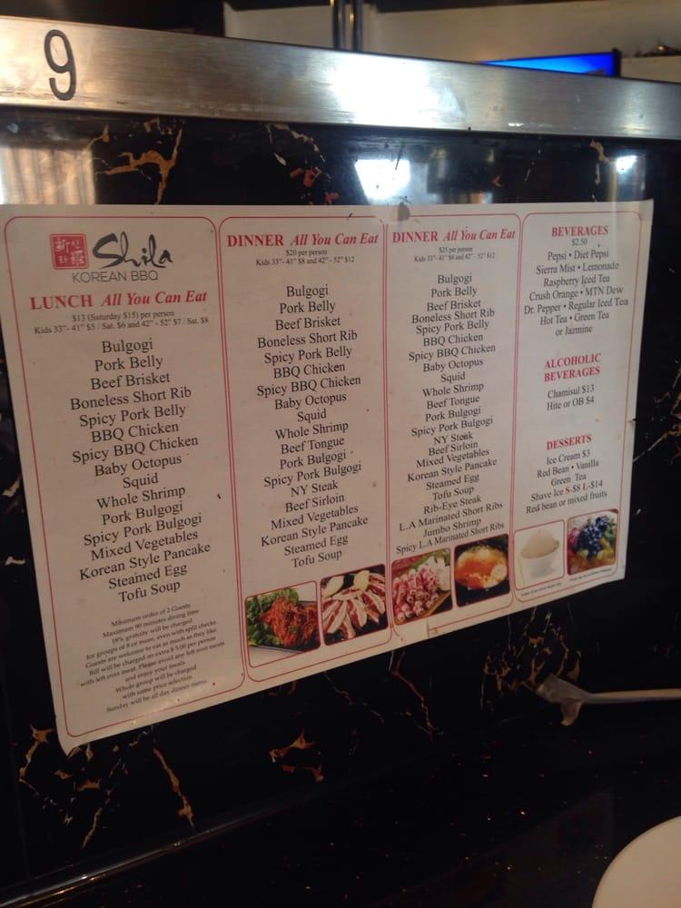 Menu at Shila Korean BBQ, Fresno, W Shaw Ave
