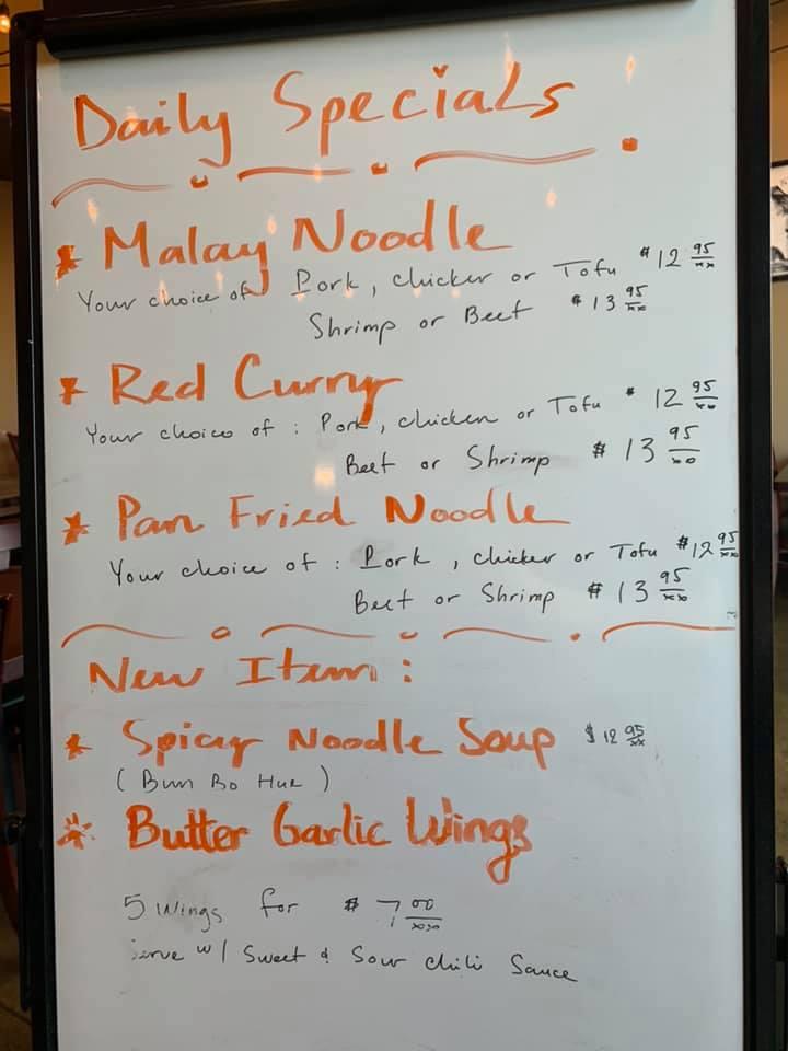Menu at Green Garden Pho restaurant, Silverdale