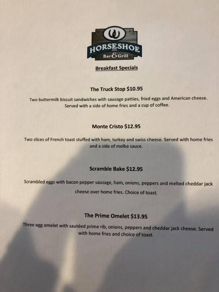 Menu at Horseshoe Inn Bar & Grill, Saratoga Springs