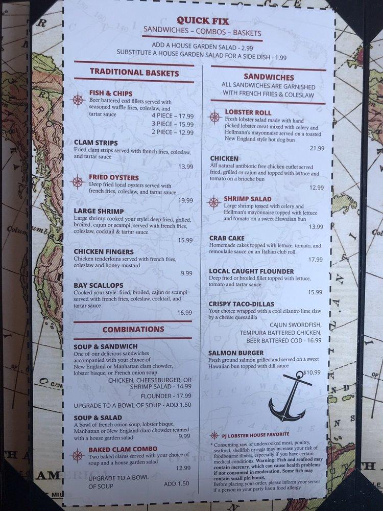 Menu at PJ Lobster House pub & bar, Port Jefferson, 134 Main St