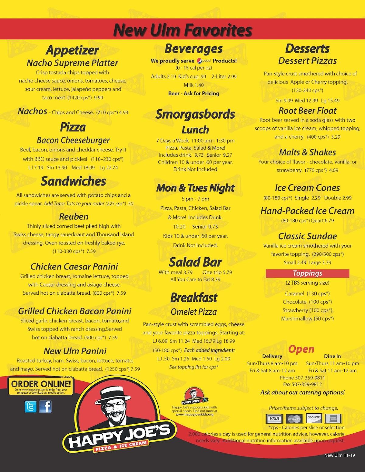 Carta de pizzería Happy Joe's Pizza & Ice Cream New Ulm, New Ulm