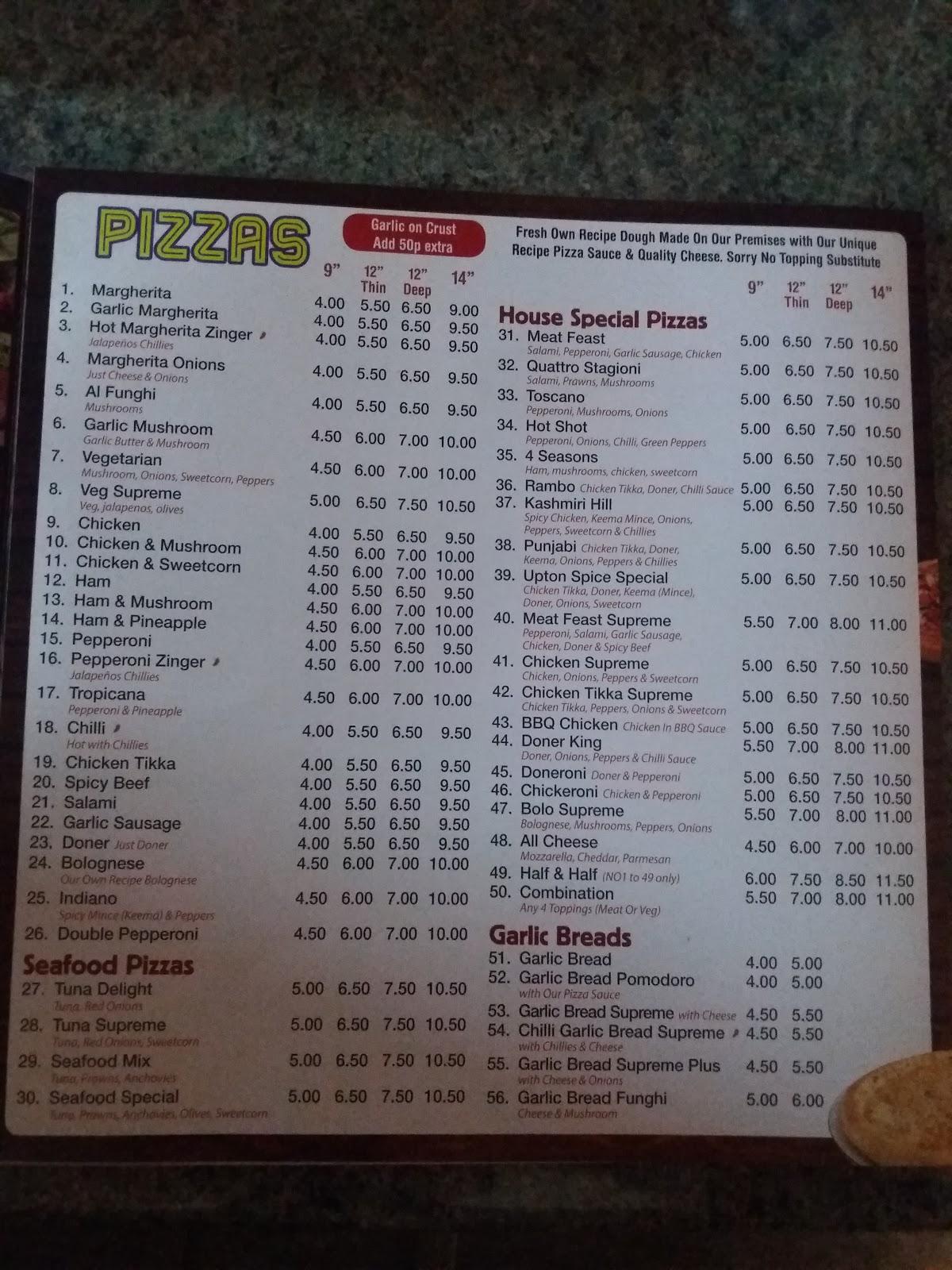 Menu At Upton Spice And Pizza Master Pizzeria South Elmsall