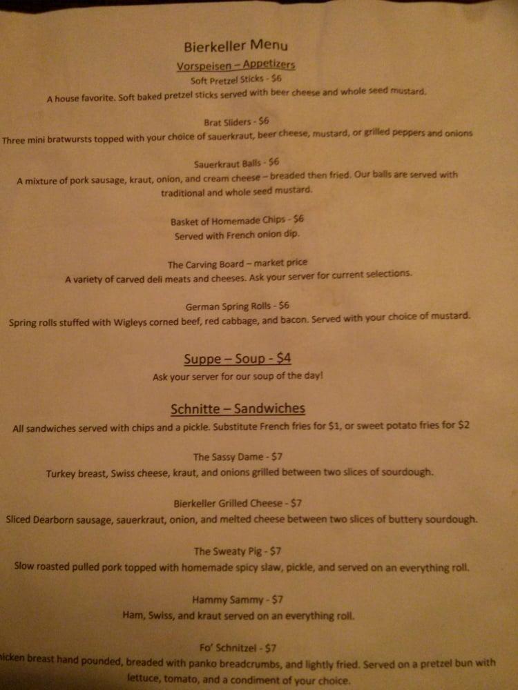 Menu at Bierkeller Tavern & Eatery pub & bar, Taylor