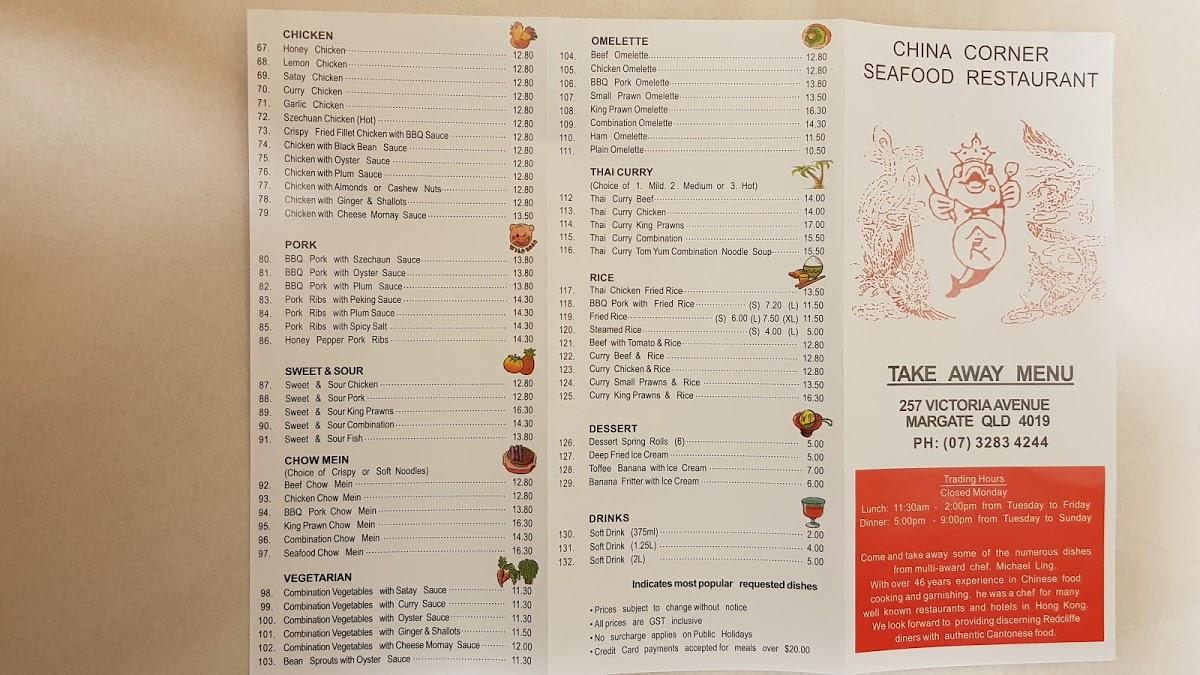 Menu at China Corner Restaurant, Redcliffe