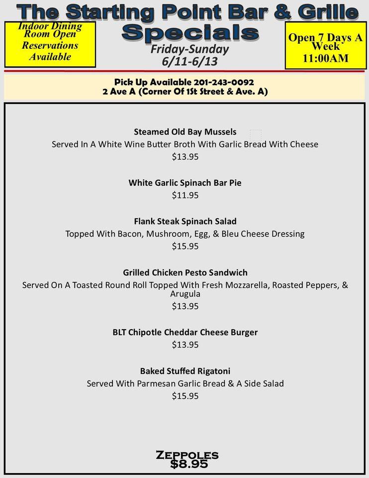Menu at Starting Point Bar & Grill, Bayonne
