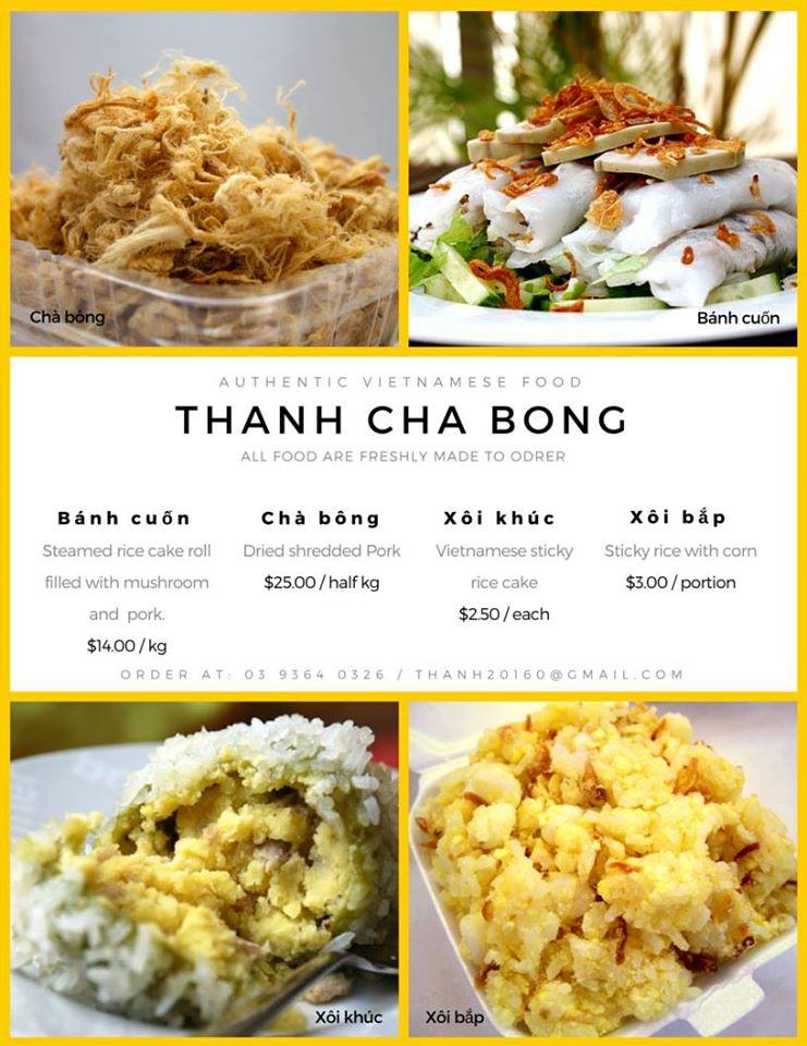 Menu at Thanh Cha Bong restaurant, Keilor Downs