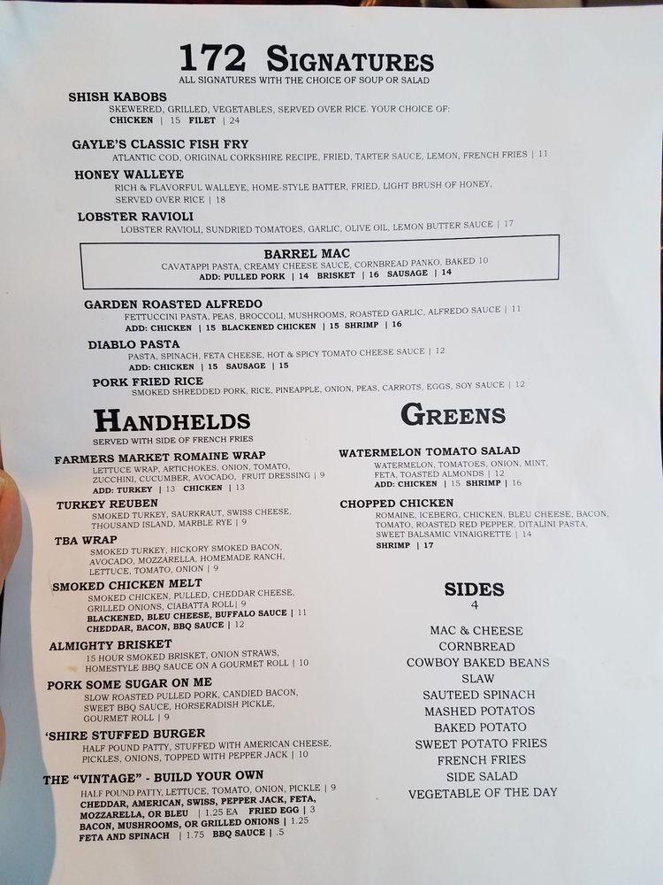 Menu at Copper Barrel on State, Hampshire