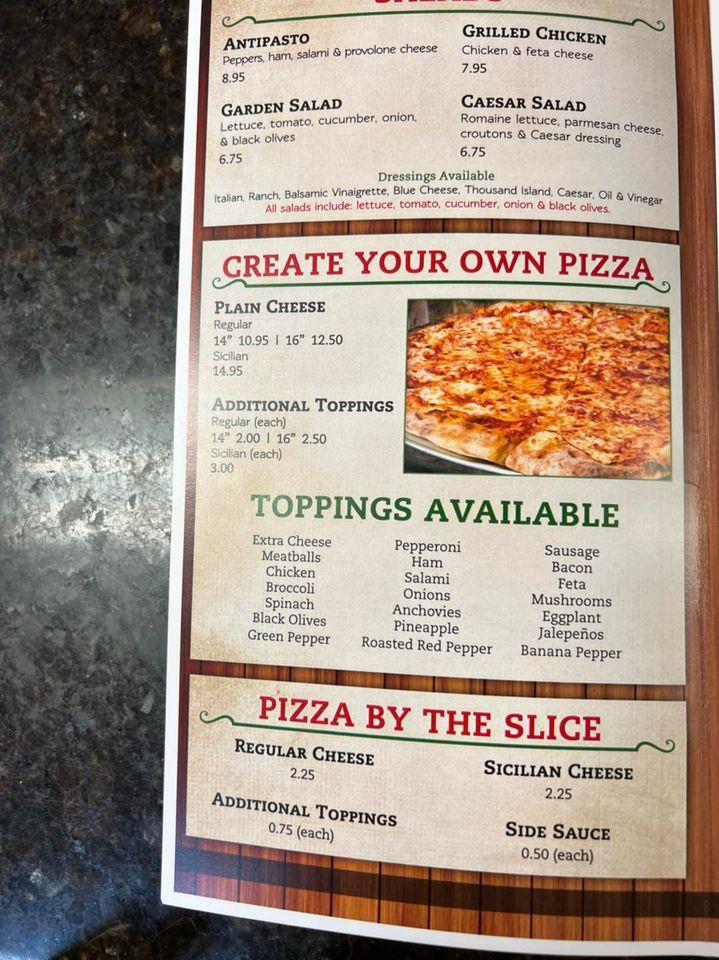 Menu at Villaggios Pizzeria, Newberry