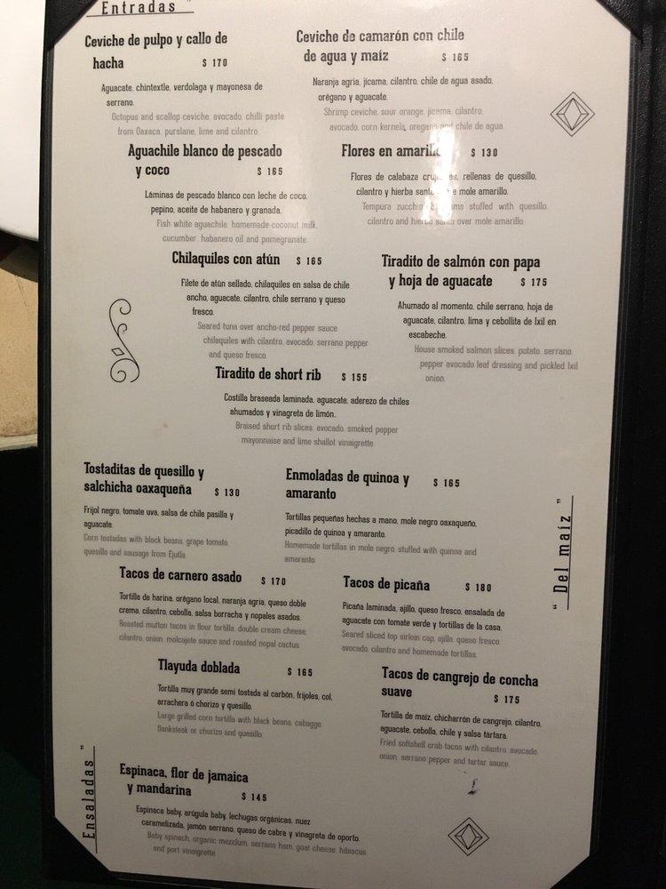 Menu at Apoala restaurant, Merida