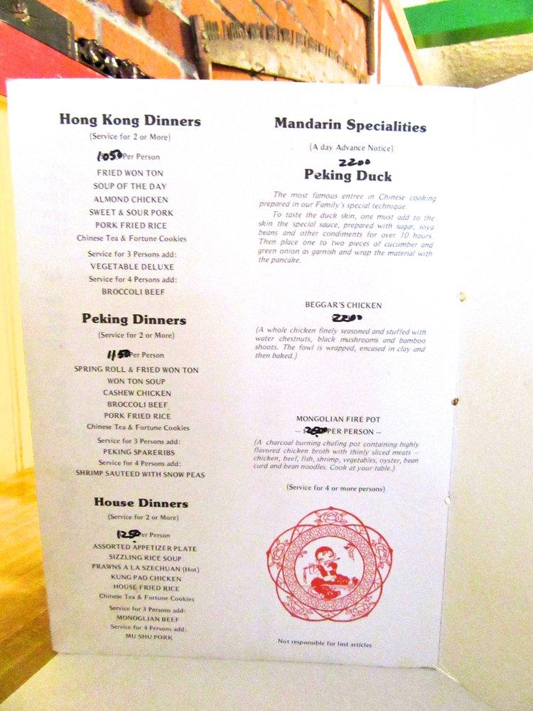 Menu at China Villa restaurant, Martinez