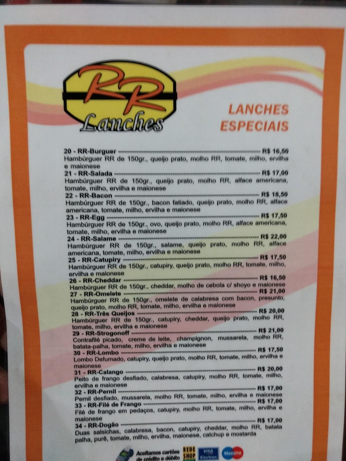 Menu em RR Lanches pub & Bar, Sorocaba, R. Padre Madureira