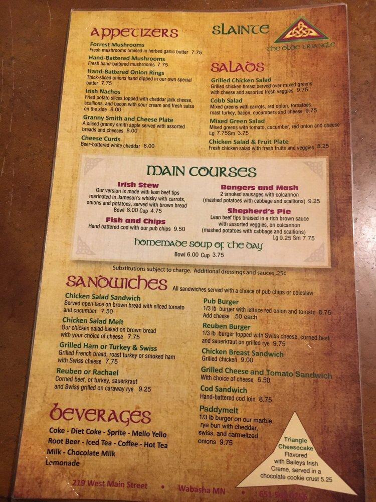 Menu at The Olde Triangle Pub, Wabasha