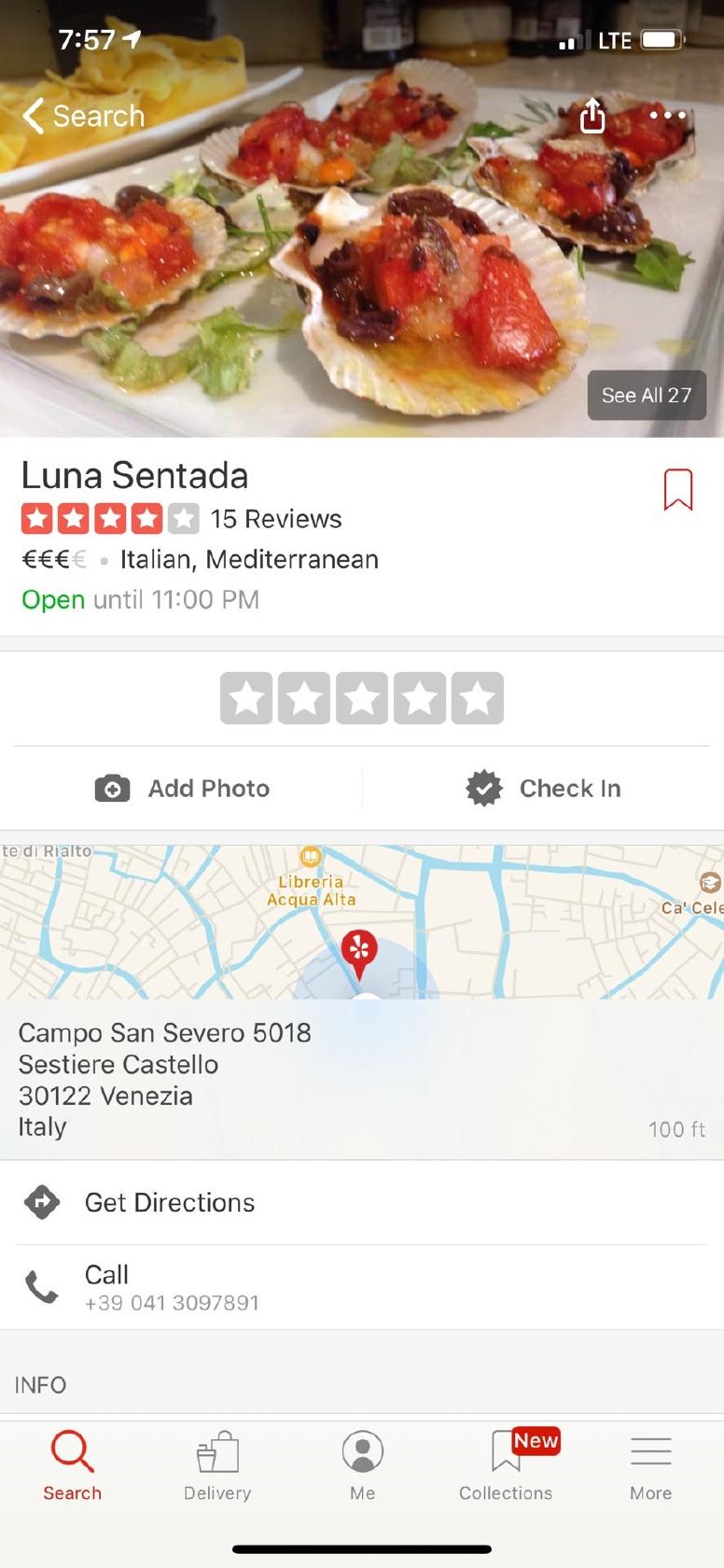 Menu at Luna sentada restaurant, Venice