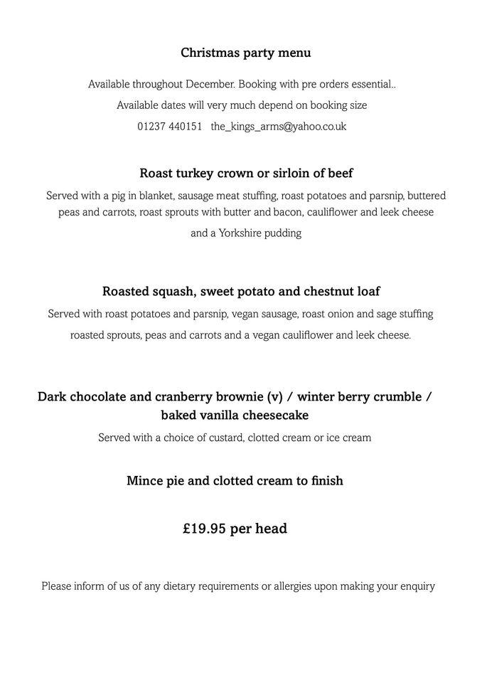 Menu at The Kings Arms pub & bar, Hartland