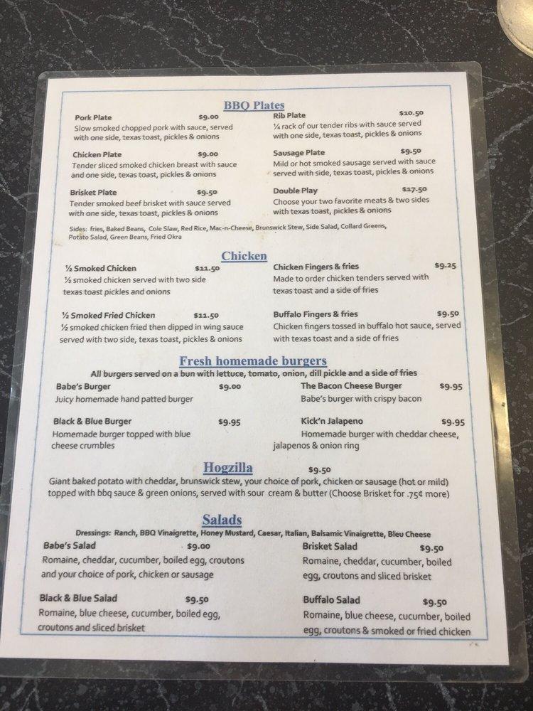 Menu at Babe's Smokehouse BBQ, Garden City
