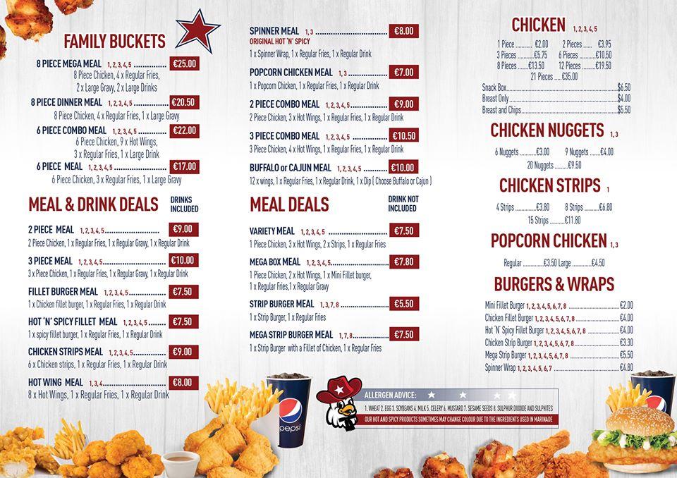 Menu at Texas Fried Chicken & Wings restaurant, Dublin, 278 Glasnevin Ave