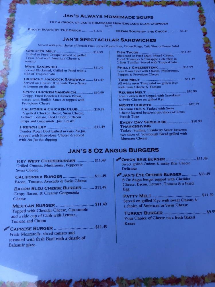 Menu at Jan's Place Restaurant and Bakery, Jensen Beach, NE Jensen