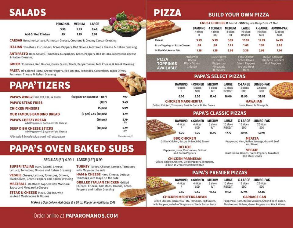 Menu At Papa Romano s Pizza Mr Pita Pizzeria Auburn Hills