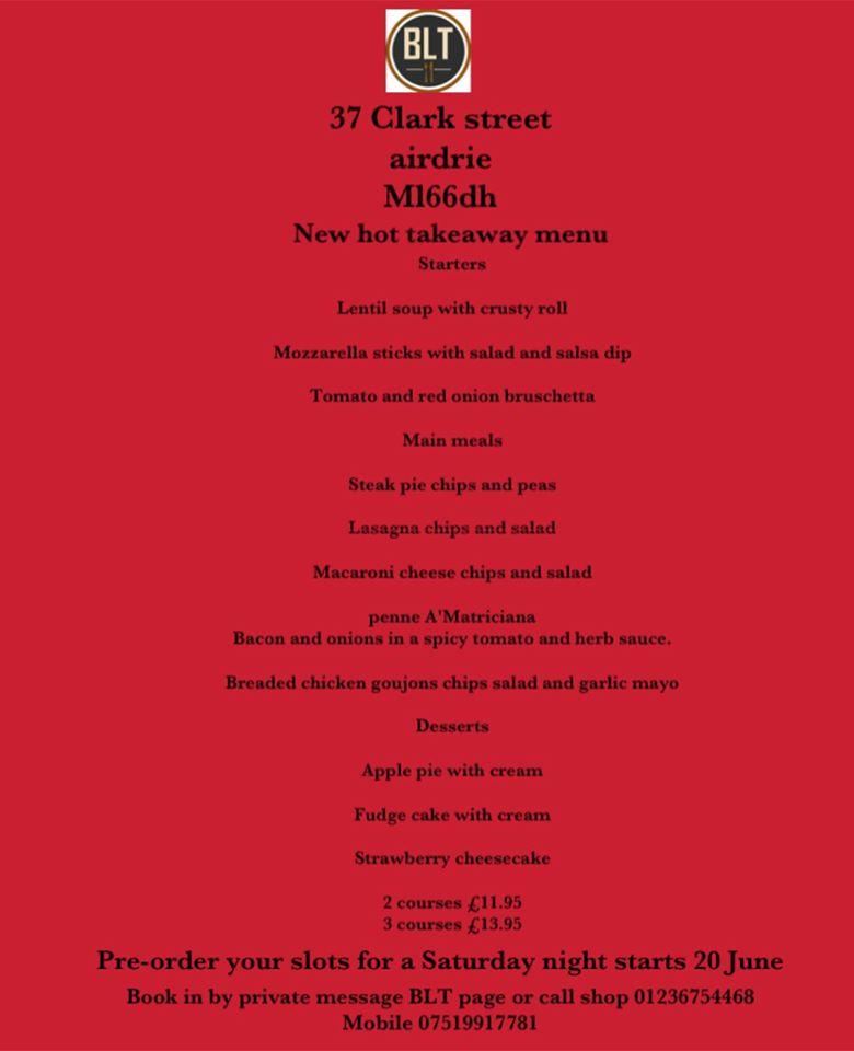 Menu at BLT restaurant, Airdrie
