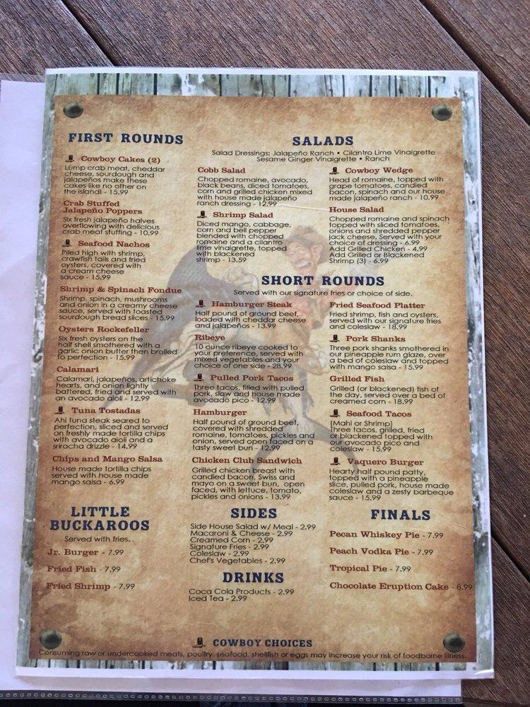Menu at Blue Water Cowboy Saloon & Mercantile pub & bar, Port Aransas