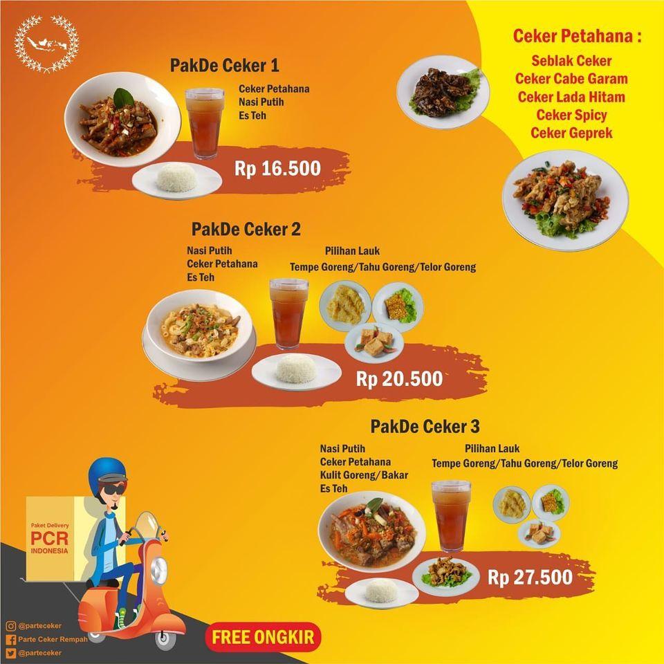 Menu at Parte Ceker Rempah restaurant, Purwokerto