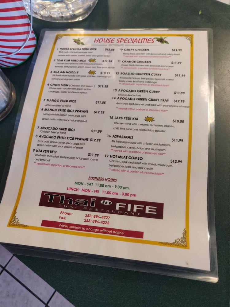 Menu at Thai In Fife restaurant, Fife