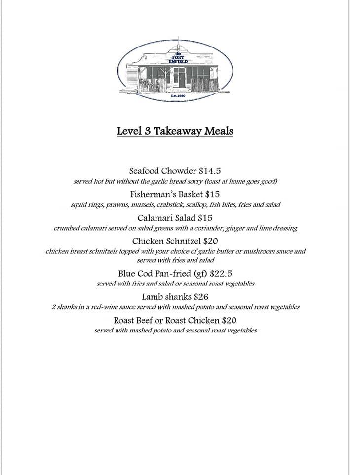 Menu at Fort Enfield Tavern pub & bar, New Zealand