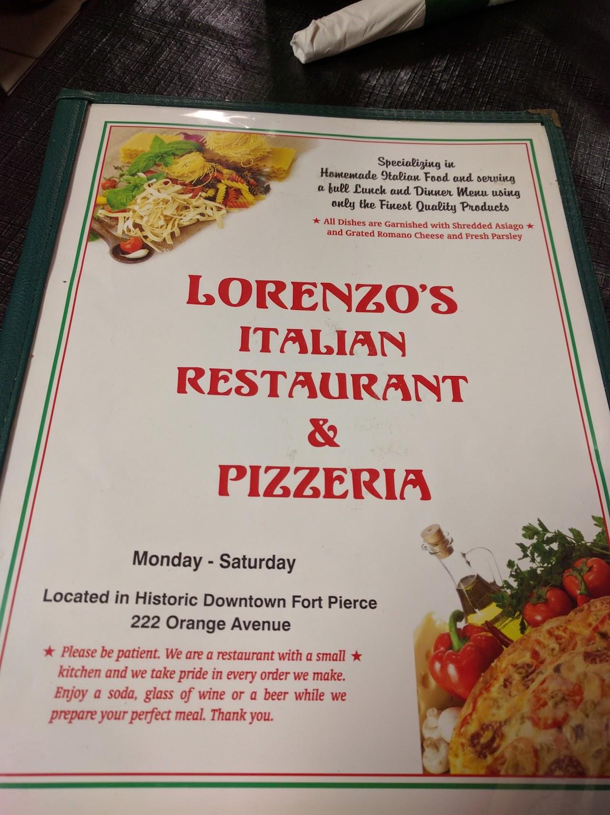 Menu at Lorenzo's Italian Restaurant & Pizzeria, Fort Pierce