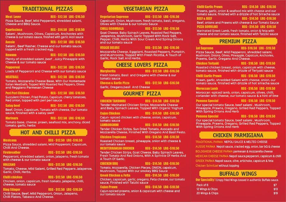 Menu at Pomona Pizza and Eats pizzeria, Riverside