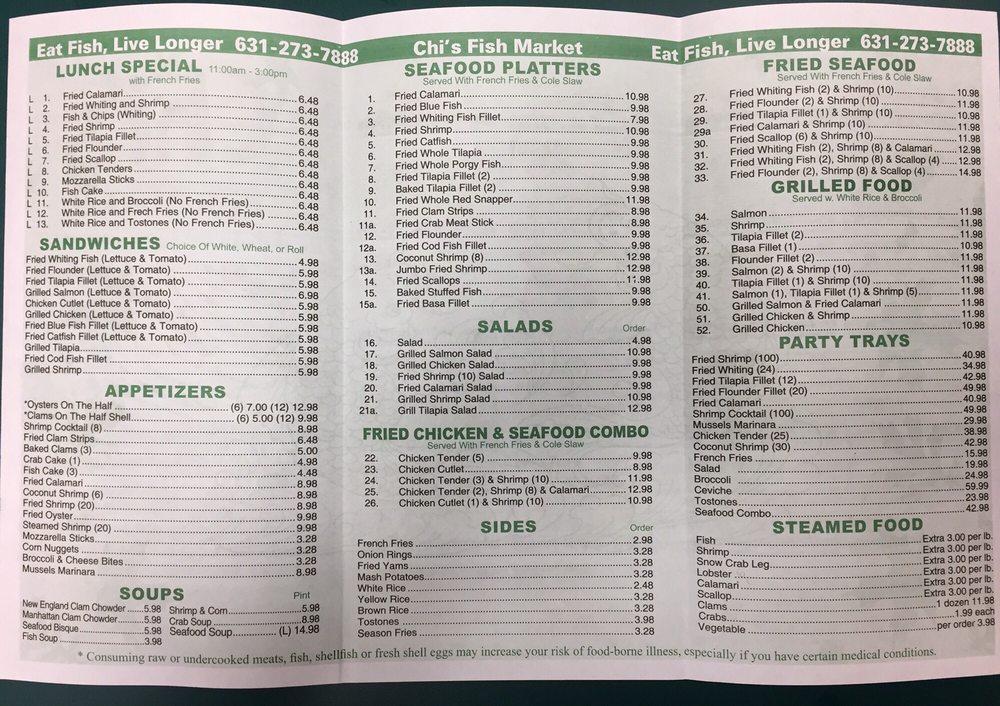 Menu at Chi Fish Market restaurant, Bay Shore