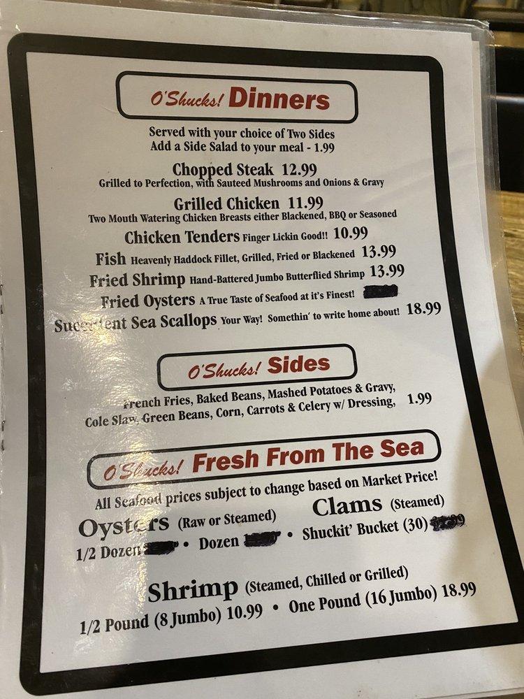Menu at O'Shucks Oyster Bar & Grill, Wildwood