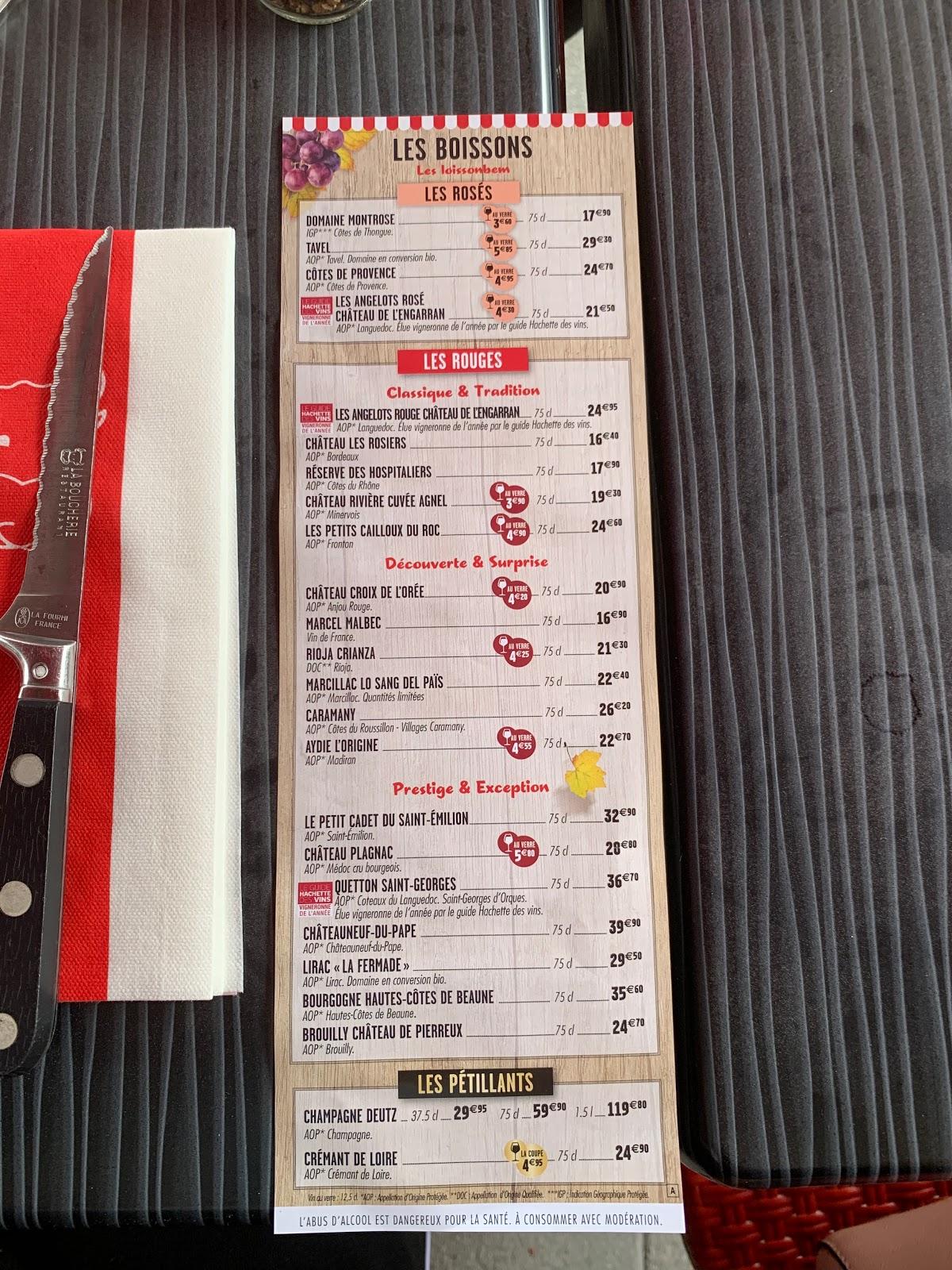 Menu at Restaurant La Boucherie, Limoges, 16 Rue Frédéric Bastiat